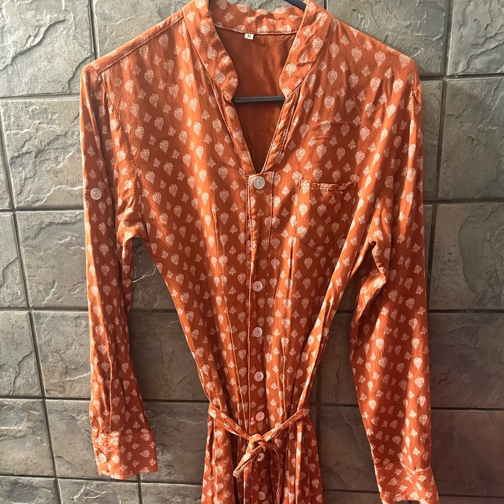 Orange Patterned Midi Dress